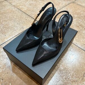 Versace Black and Gold Slingback Heels